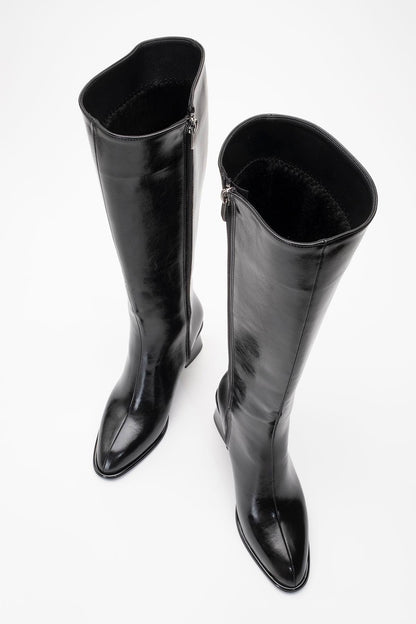 Paradis - Bota alta de tacón de bloque en negro (Mujer)