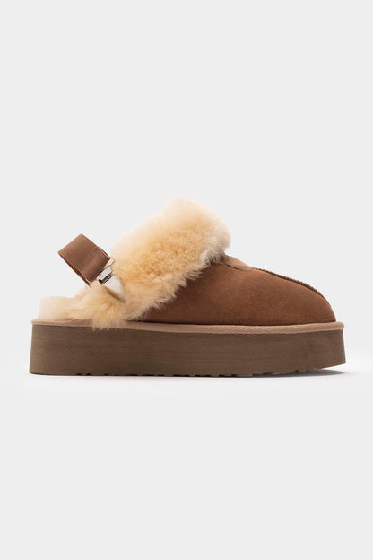 Olessa - Cognac Genuine Leather Fur-Lined Slipper (Women)