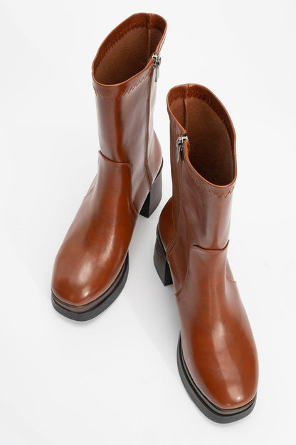 Beck - Bota de tacón de bloque con plataforma Cognac (Mujer)