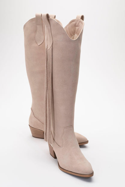 Rios - Bota alta de ante beige con flecos (Mujer)