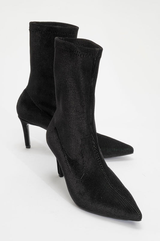 Thalin - Botín de aguja de terciopelo negro con cremallera lateral (Mujer)