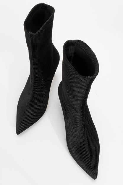 Thalin - Botín de aguja de terciopelo negro con cremallera lateral (Mujer)