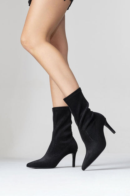 Thalin - Botín de aguja de terciopelo negro con cremallera lateral (Mujer)