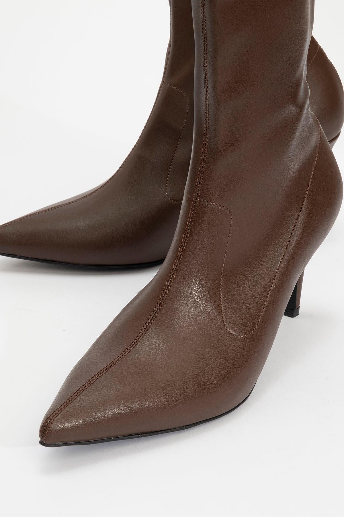 Thalin - Botín Stiletto Marrón con Cremallera Lateral (Mujer)