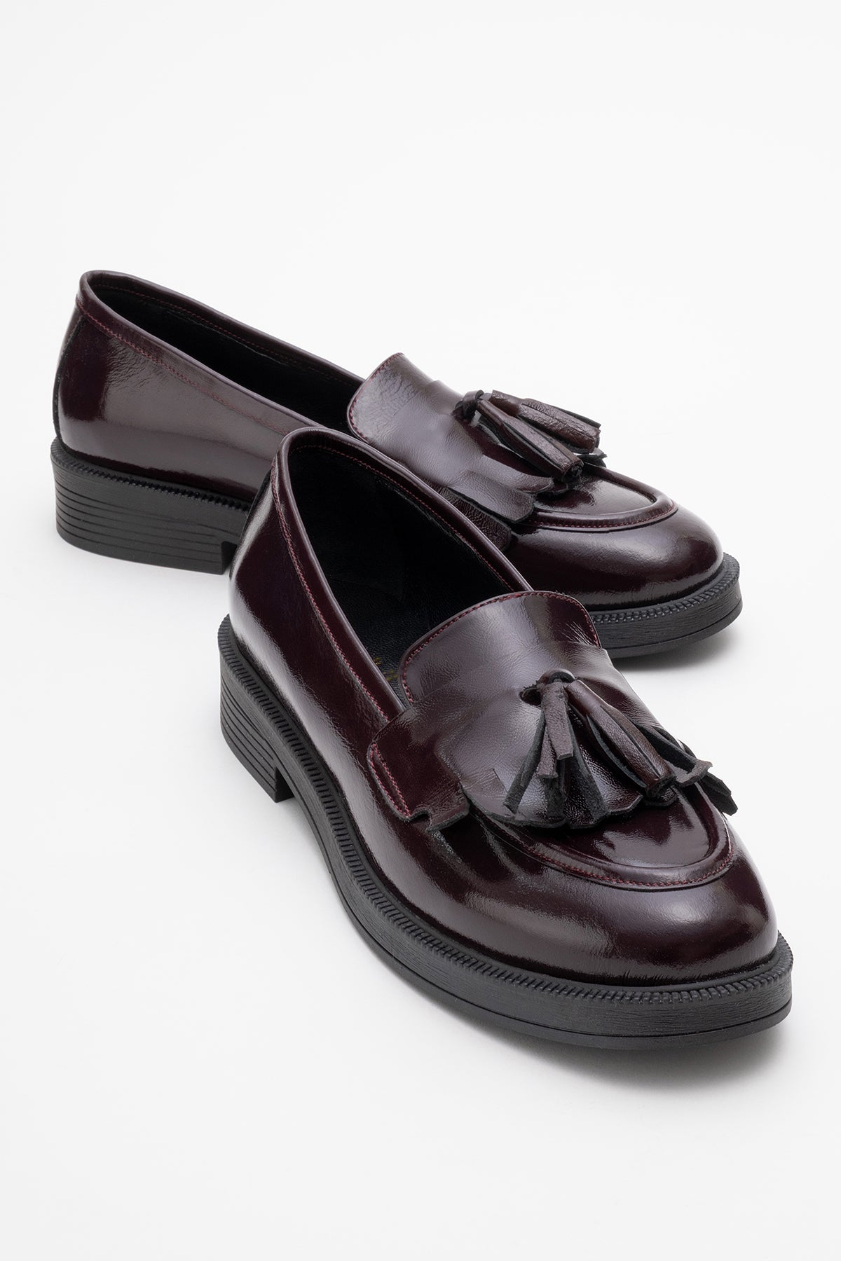 Milly - Burgundy Patent Leather Tassel Loafers