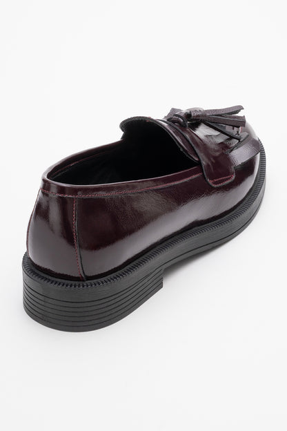 Milly - Burgundy Patent Leather Tassel Loafers