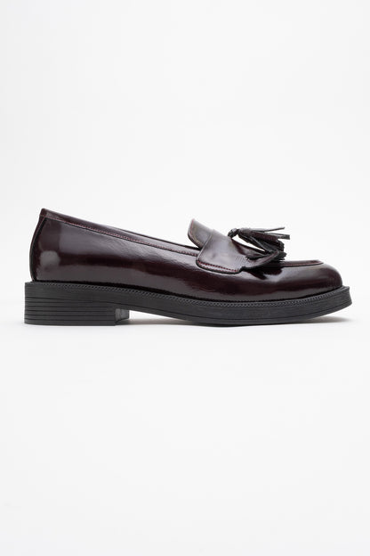 Milly - Burgundy Patent Leather Tassel Loafers