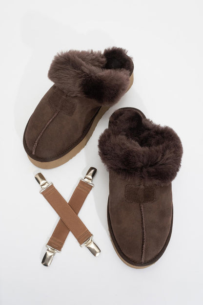 Olessa - Pantufla de cuero genuino y gamuza forrada en piel de oveja (Mujer)
