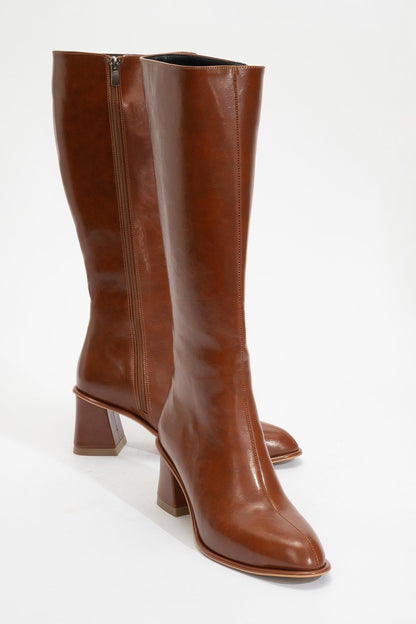 Paradis - Bota alta con tacón de bloque Cognac (Mujer)
