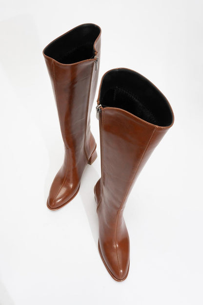 Paradis - Bota alta con tacón de bloque Cognac (Mujer)