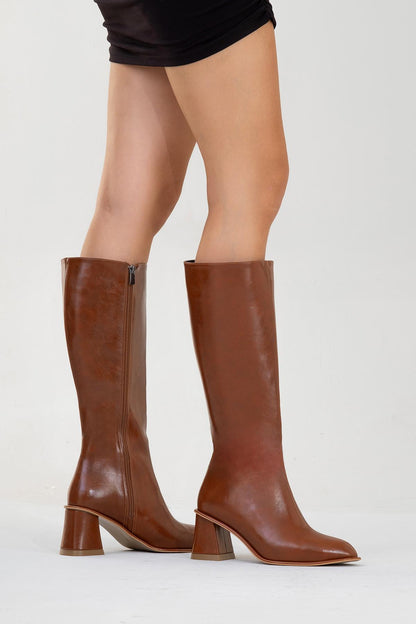 Paradis - Bota alta con tacón de bloque Cognac (Mujer)