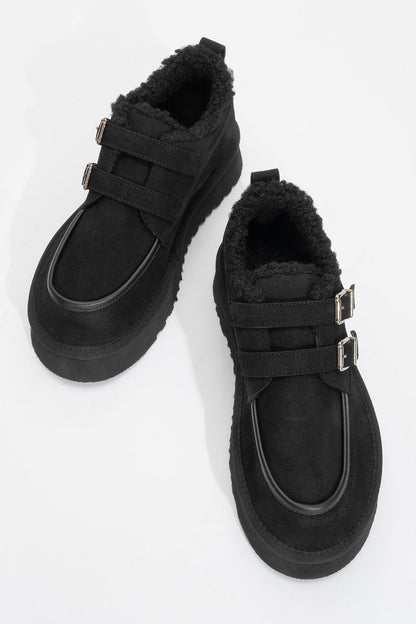 Assos - Botín de piel con tacón y pelo, negro (Mujer)