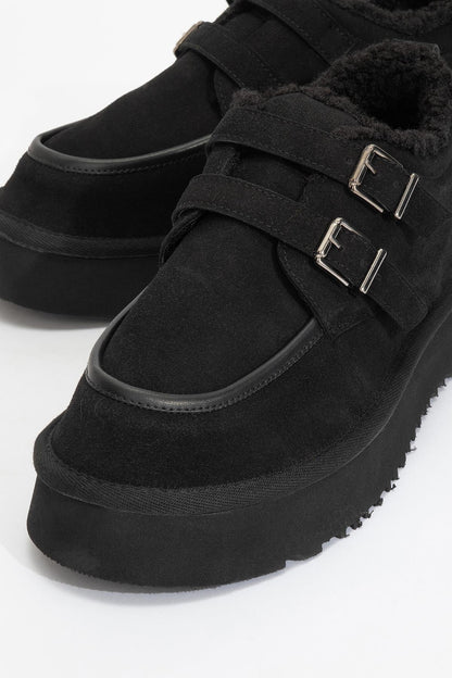 Assos - Botín de piel con tacón y pelo, negro (Mujer)