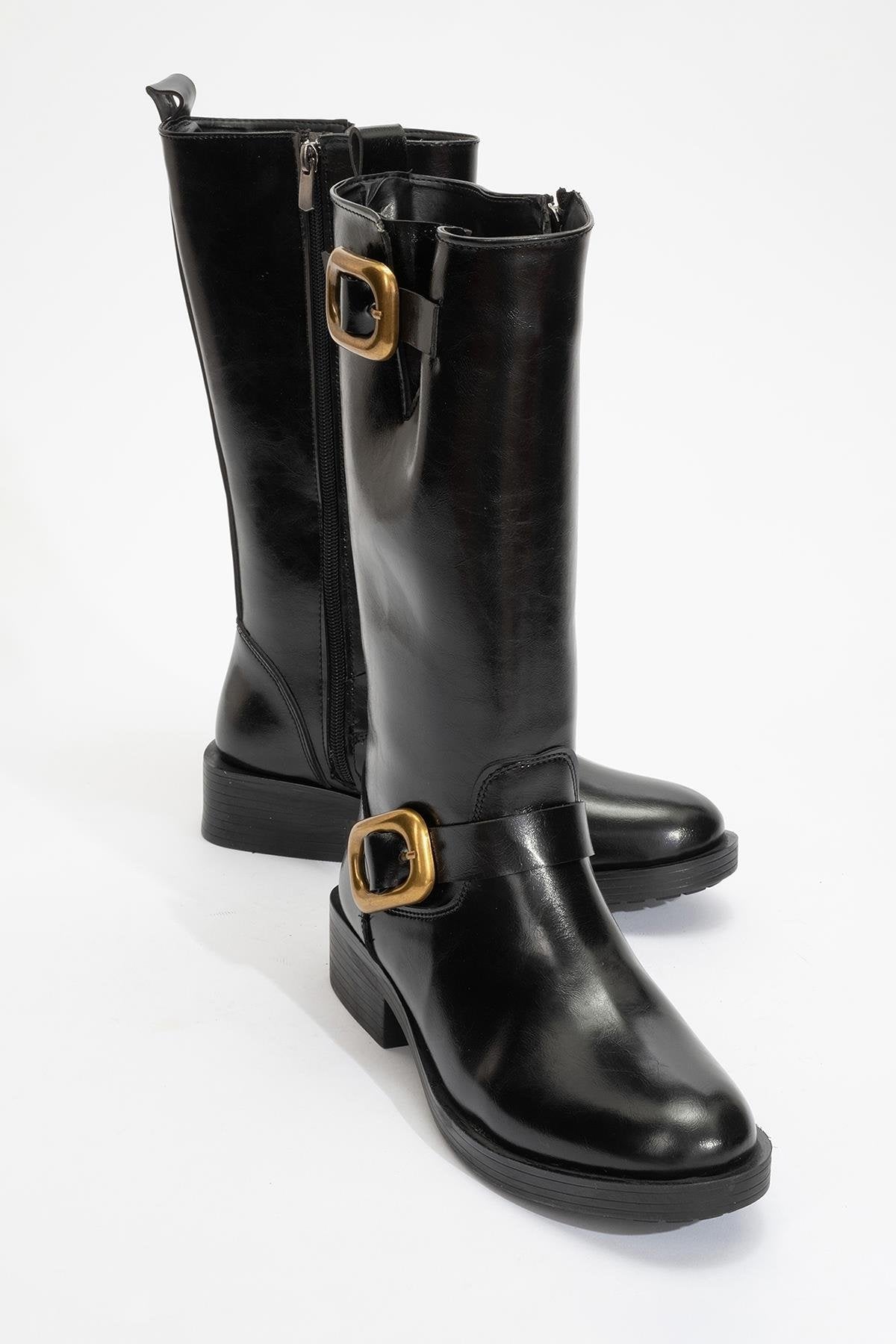 Grand - Black Buckled Boot (Women)