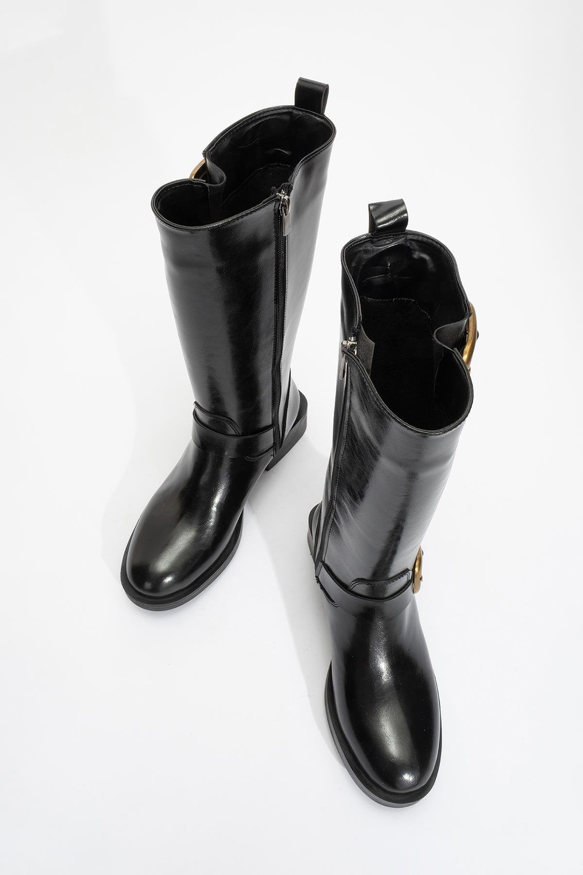 Grand - Black Buckled Boot (Women)
