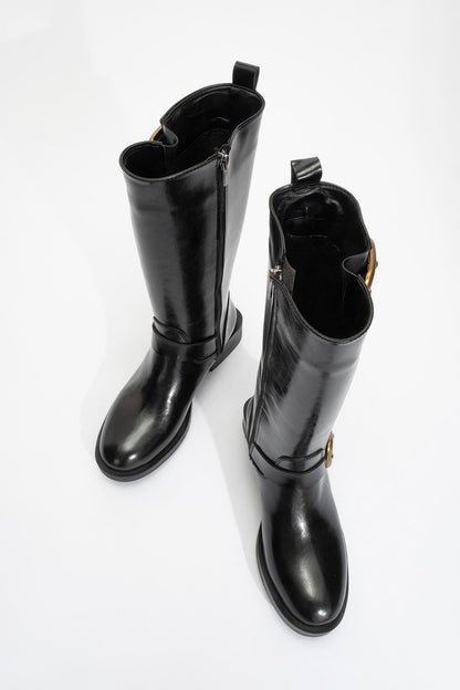 Grand - Black Buckled Boot (Women)