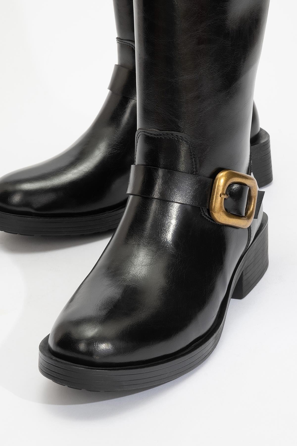 Grand - Black Buckled Boot (Women)