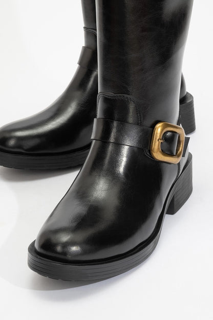 Grand - Black Buckled Boot (Women)
