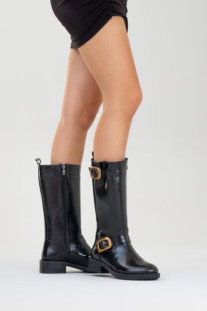 Grand - Black Buckled Boot (Women)