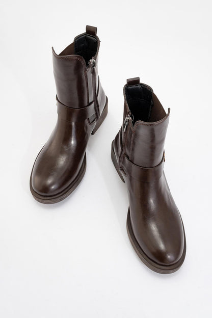 Bota de tobillo con cremallera y hebilla - Piedra (Mujer)