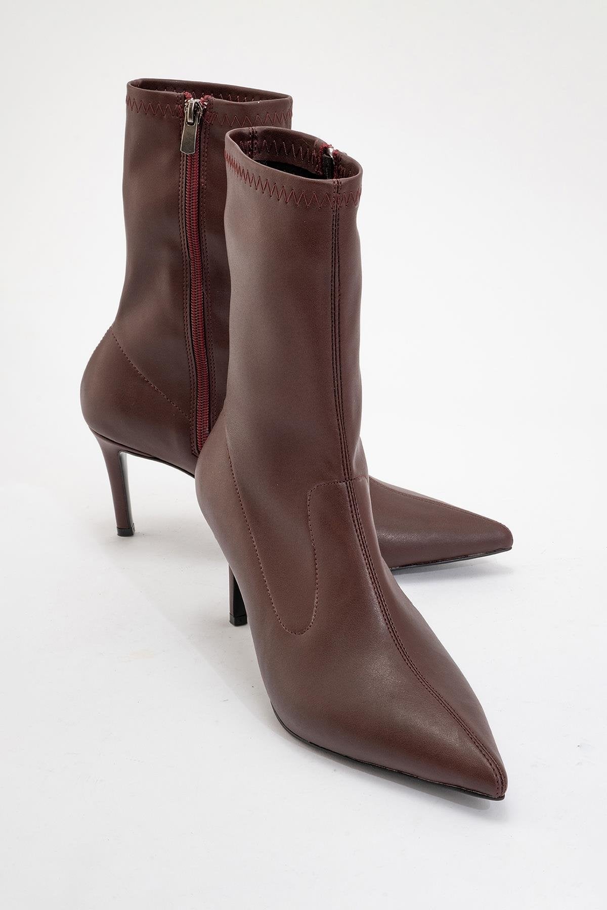 Thalin - Botín Stiletto con Cremallera Lateral en Burdeos Oscuro (Mujer)