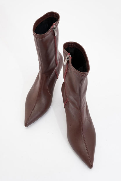 Thalin - Botín Stiletto con Cremallera Lateral en Burdeos Oscuro (Mujer)