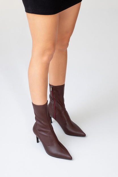 Thalin - Botín Stiletto con Cremallera Lateral en Burdeos Oscuro (Mujer)