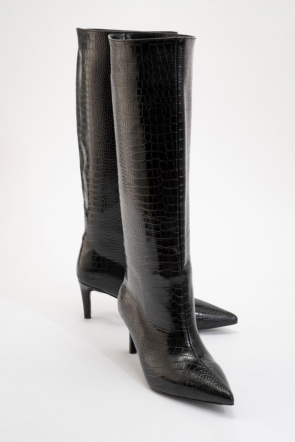 Bota alta Camila negra estampada (Mujer)