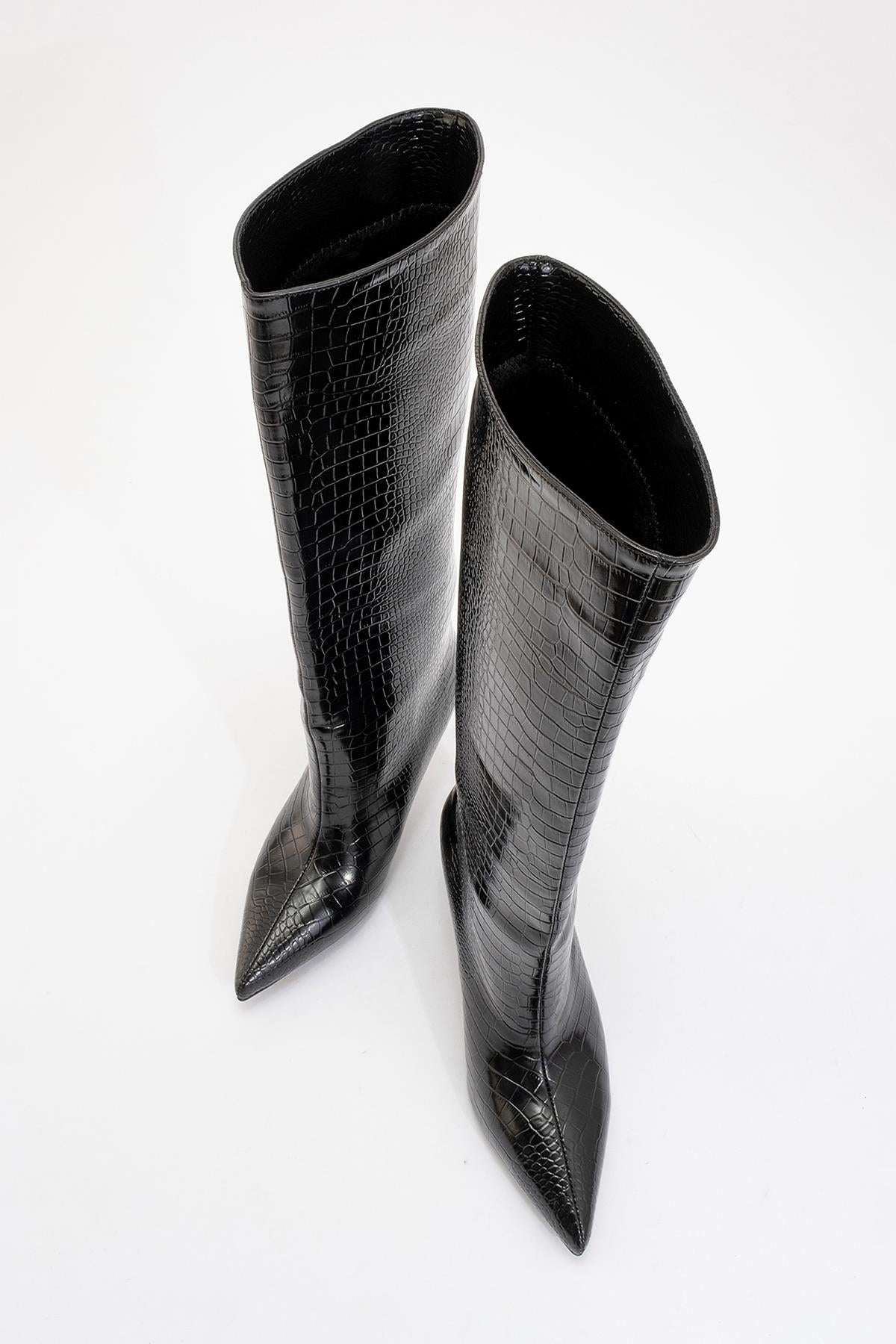 Bota alta Camila negra estampada (Mujer)