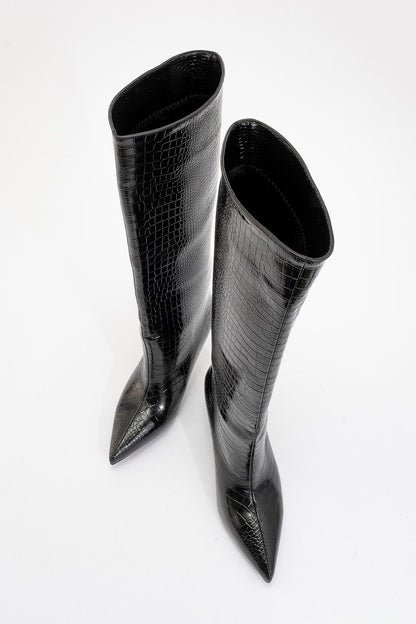 Bota alta Camila negra estampada (Mujer)