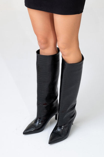 Bota alta Camila negra estampada (Mujer)