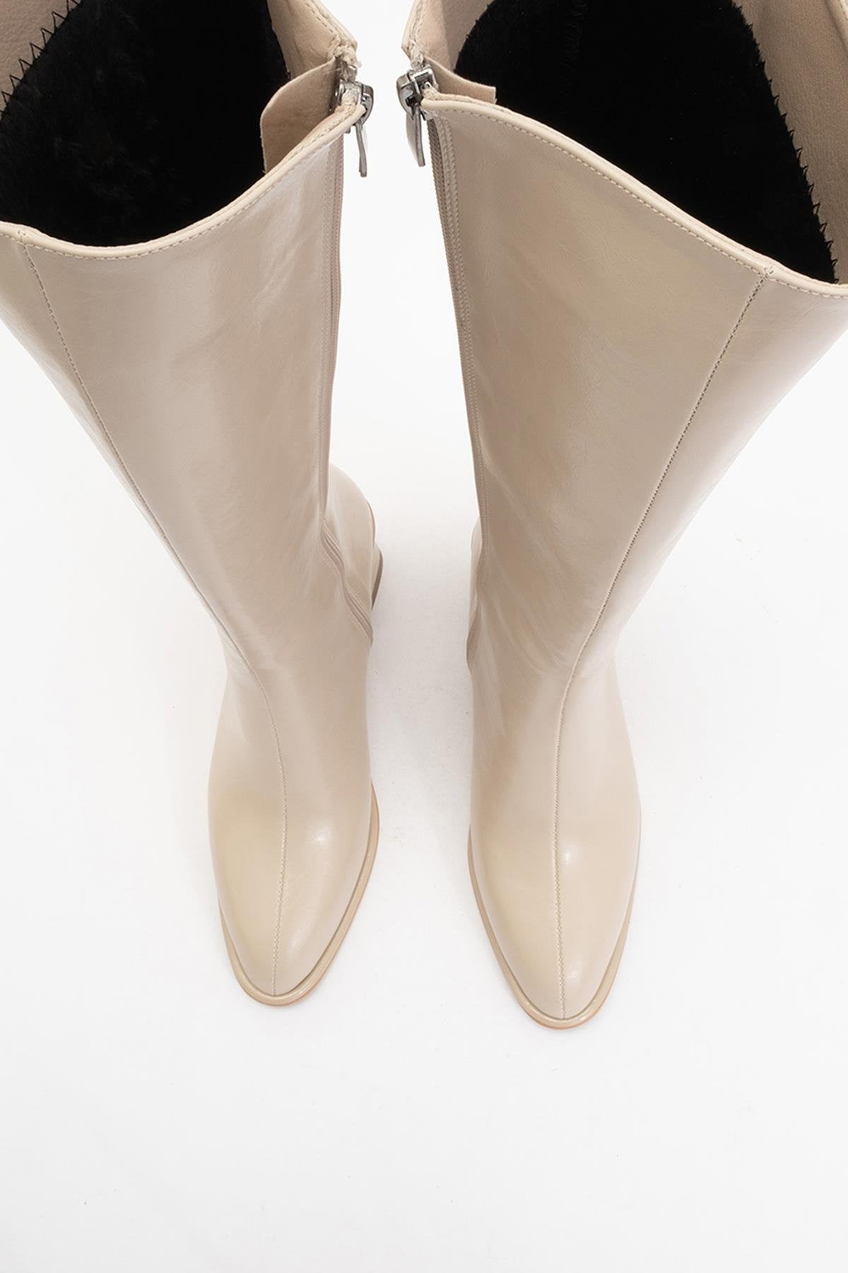 Paradis - Bota alta de tacón de bloque beige (mujer)