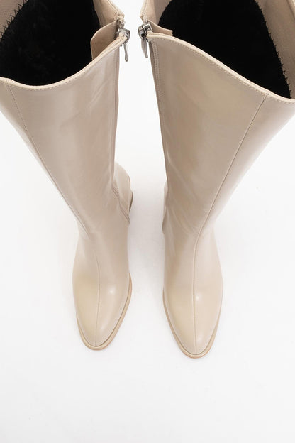 Paradis - Bota alta de tacón de bloque beige (mujer)
