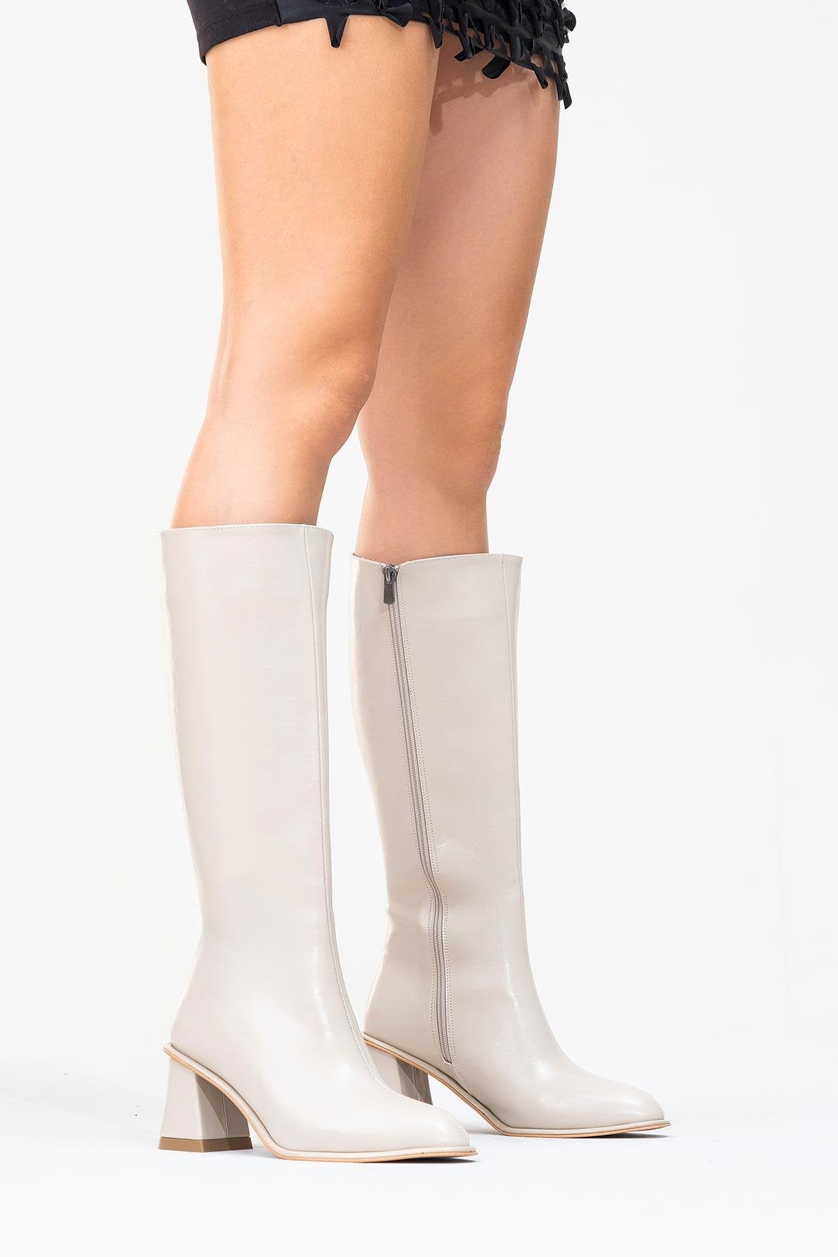 Paradis - Bota alta de tacón de bloque beige (mujer)