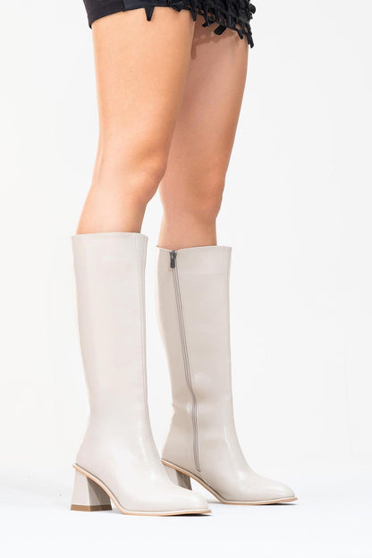 Paradis - Bota alta de tacón de bloque beige (mujer)