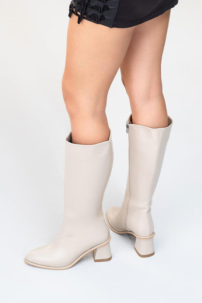 Paradis - Bota alta de tacón de bloque beige (mujer)