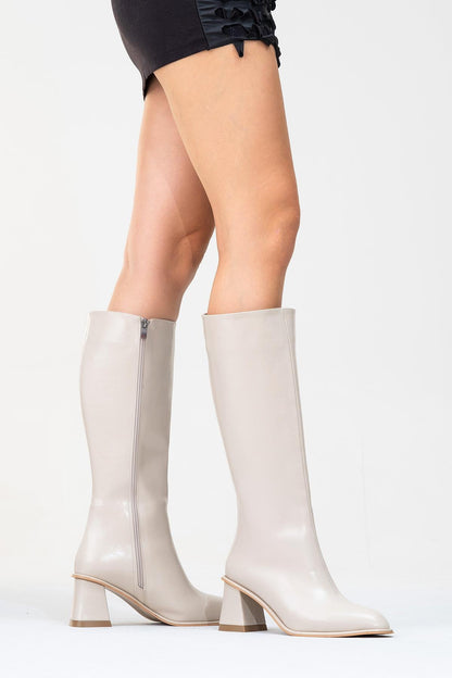 Paradis - Bota alta de tacón de bloque beige (mujer)