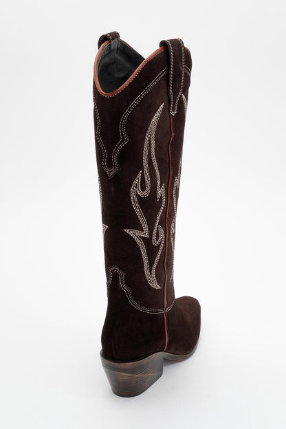 Pietro - Bota alta estilo western de ante marrón oscuro (Mujer)