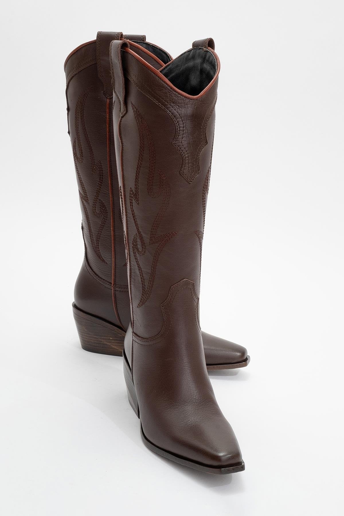 Pietro - Bota vaquera alta de cuero marrón (Mujer)