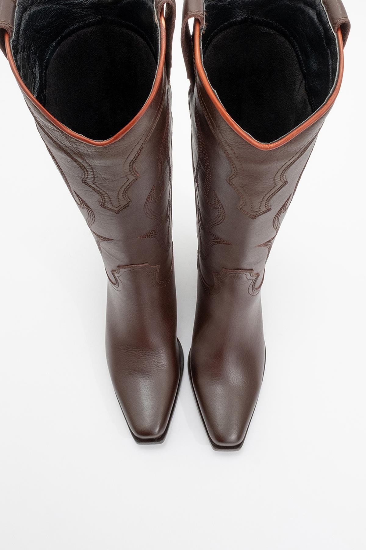 Pietro - Bota vaquera alta de cuero marrón (Mujer)