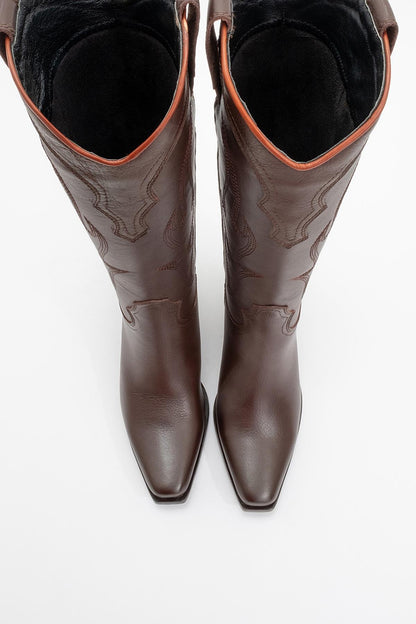 Pietro - Bota vaquera alta de cuero marrón (Mujer)