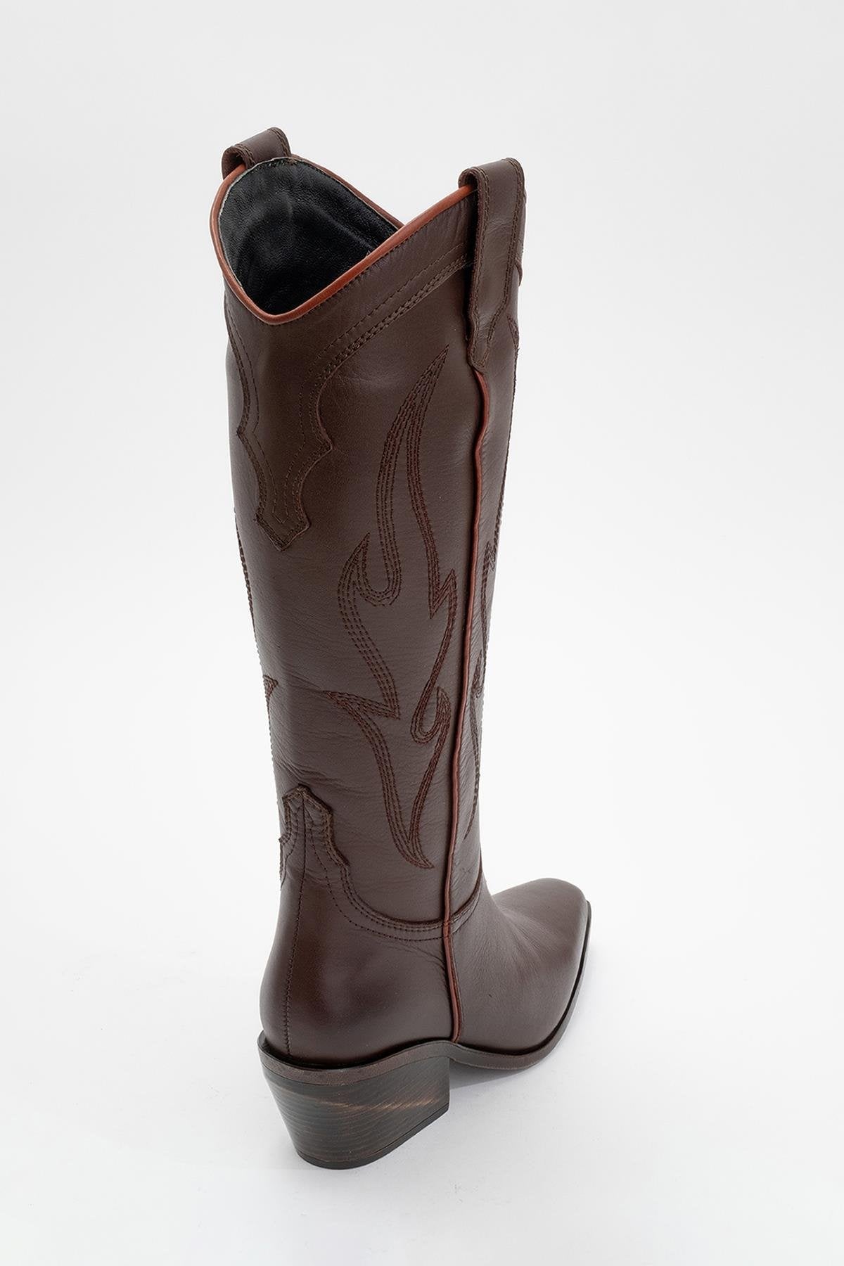 Pietro - Bota vaquera alta de cuero marrón (Mujer)