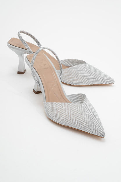 Renos - Zapatilla de tacón de punta plateada con purpurina (Mujer)