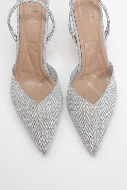 Renos - Zapatilla de tacón de punta plateada con purpurina (Mujer)