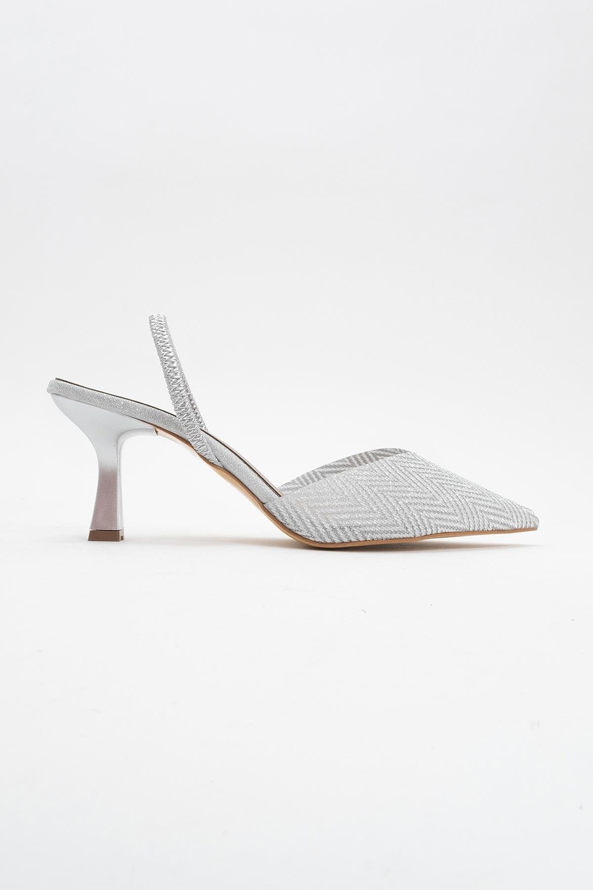 Renos - Zapatilla de tacón de punta plateada con purpurina (Mujer)
