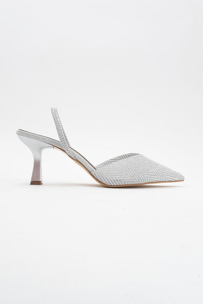 Renos - Zapatilla de tacón de punta plateada con purpurina (Mujer)