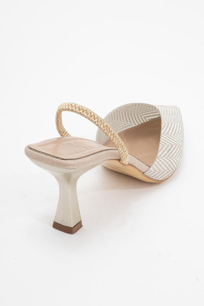 Renos - Zapatilla de tacón de punta fina con purpurina dorada (Mujer)