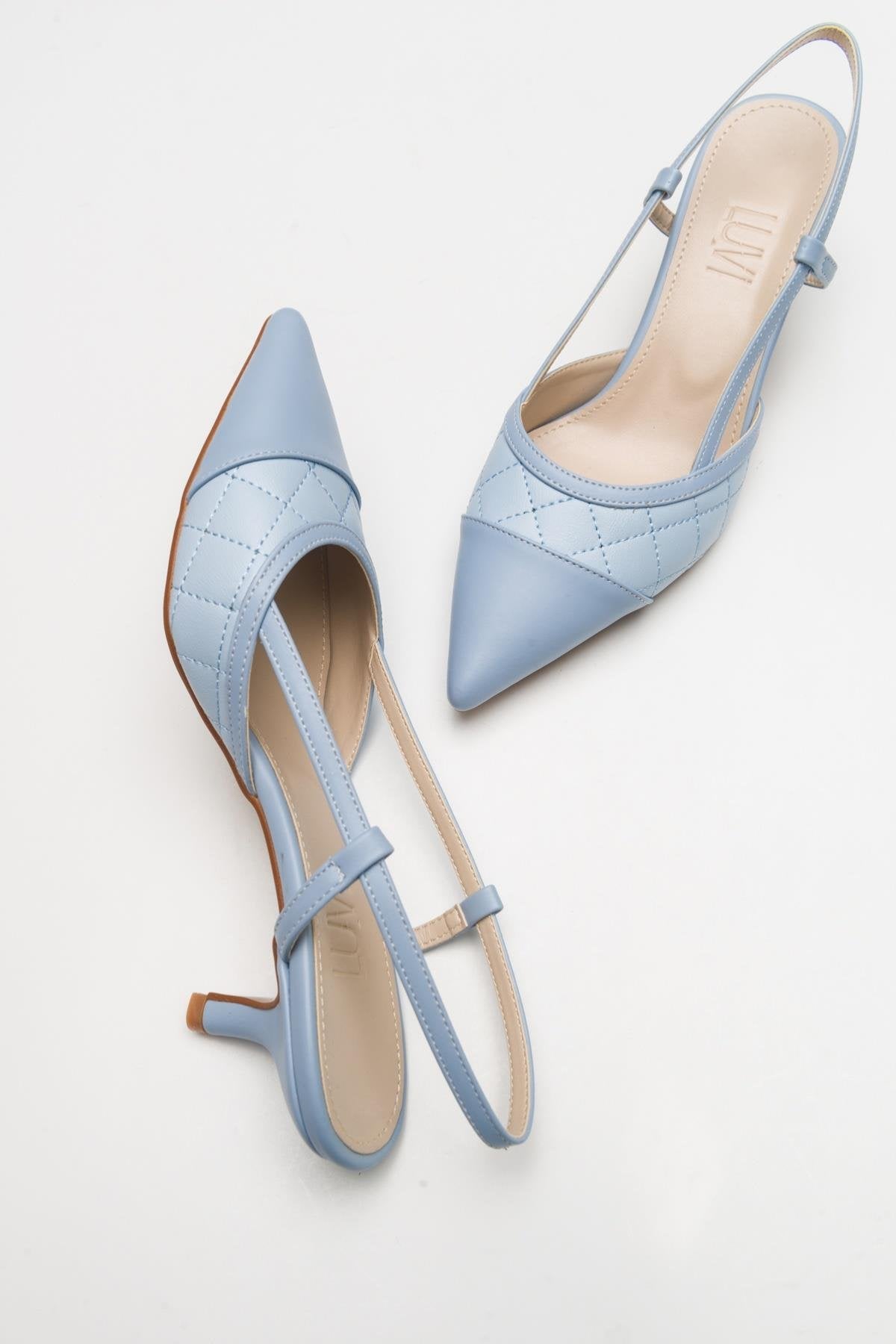 Point - Zapatos de tacón destalonados en azul celeste con punta (Mujer)