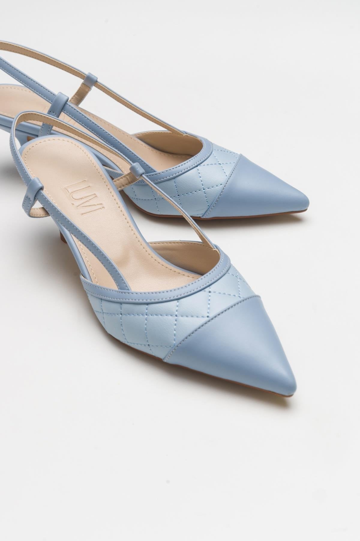 Point - Zapatos de tacón destalonados en azul celeste con punta (Mujer)