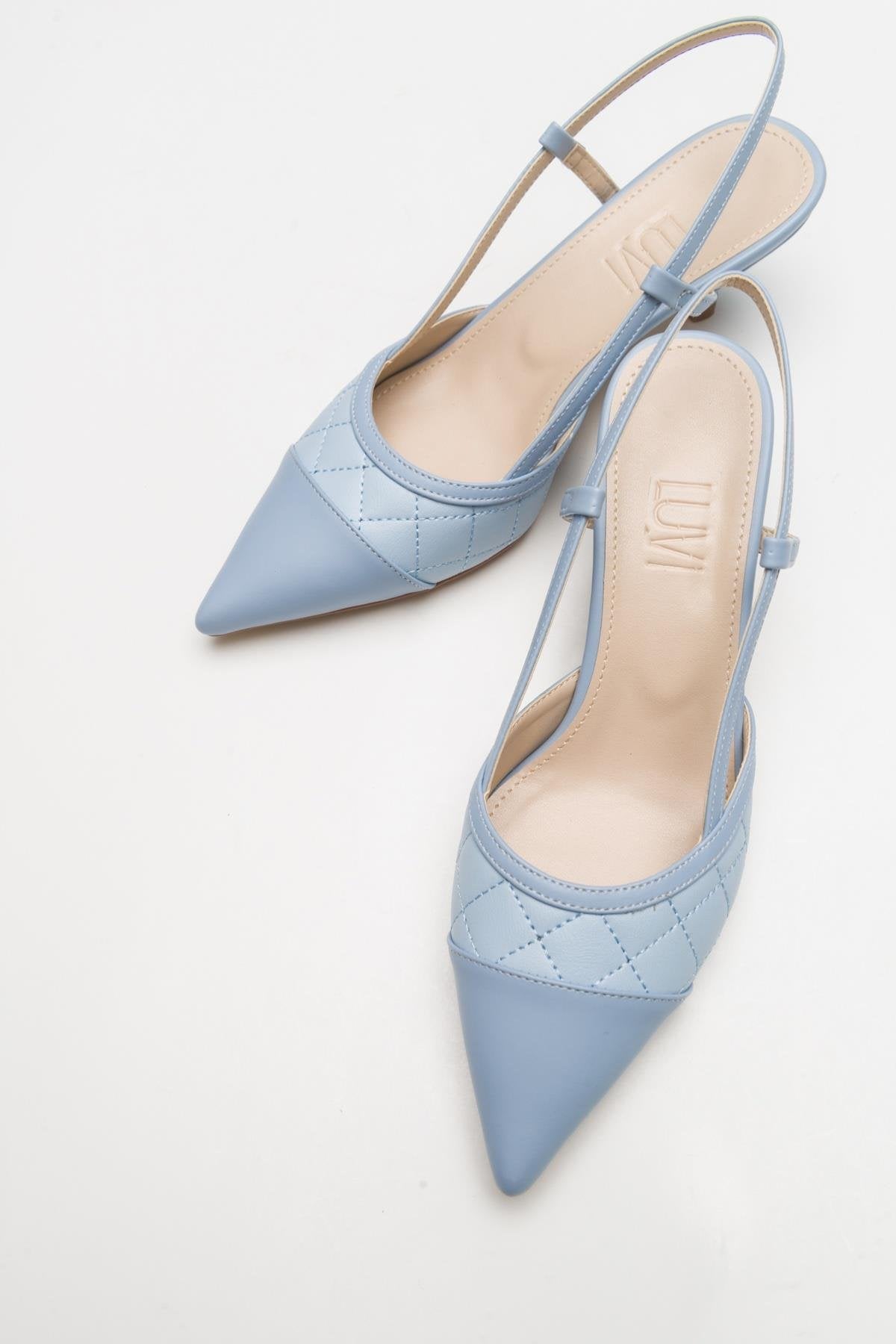 Point - Zapatos de tacón destalonados en azul celeste con punta (Mujer)